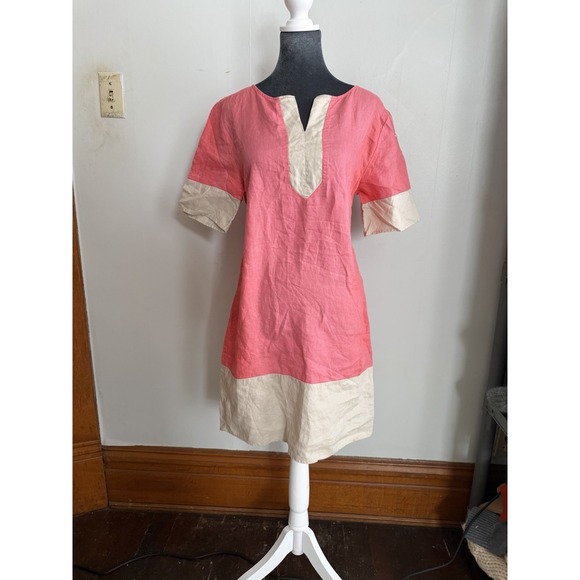 French Curve Dresses & Skirts - Linen Carrie Pink Shift Dress: Minimalist Preppy Old Money XS French Curve